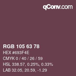 Color code: RGB 105 63 78 | qconv.com