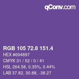 カラーコード: RGB 105 72.8 151.4 | qconv.com