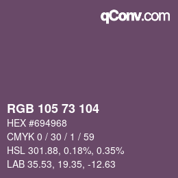 颜色代码: RGB 105 73 104 | qconv.com