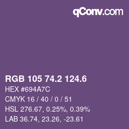 カラーコード: RGB 105 74.2 124.6 | qconv.com