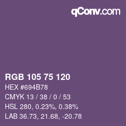 颜色代码: RGB 105 75 120 | qconv.com