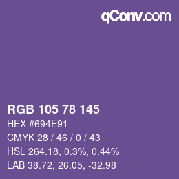 カラーコード: RGB 105 78 145 | qconv.com