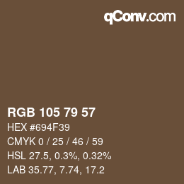 颜色代码: RGB 105 79 57 | qconv.com