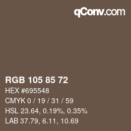 颜色代码: RGB 105 85 72 | qconv.com