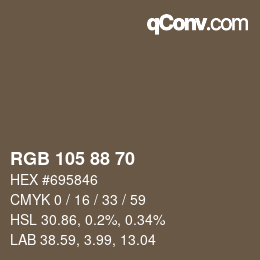 Color code: RGB 105 88 70 | qconv.com