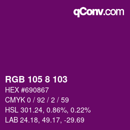 カラーコード: RGB 105 8 103 | qconv.com