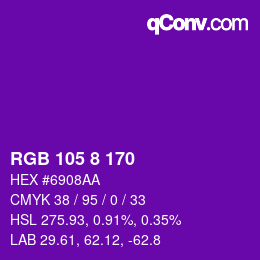 Color code: RGB 105 8 170 | qconv.com