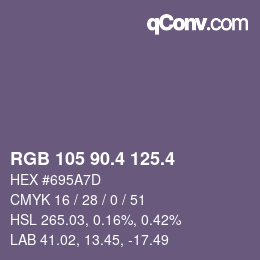 カラーコード: RGB 105 90.4 125.4 | qconv.com