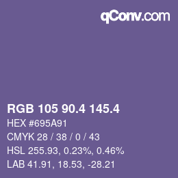 カラーコード: RGB 105 90.4 145.4 | qconv.com