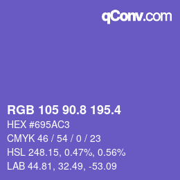 カラーコード: RGB 105 90.8 195.4 | qconv.com