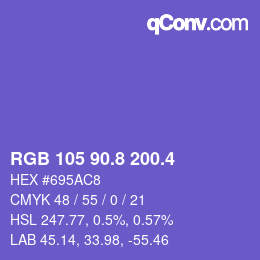 カラーコード: RGB 105 90.8 200.4 | qconv.com