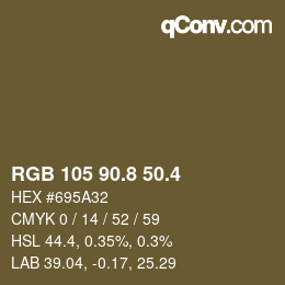 カラーコード: RGB 105 90.8 50.4 | qconv.com