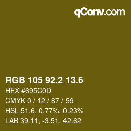カラーコード: RGB 105 92.2 13.6 | qconv.com