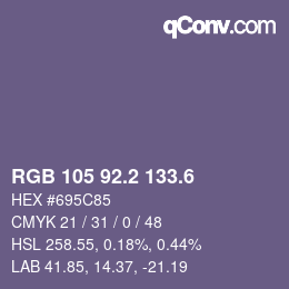 カラーコード: RGB 105 92.2 133.6 | qconv.com