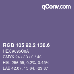 カラーコード: RGB 105 92.2 138.6 | qconv.com