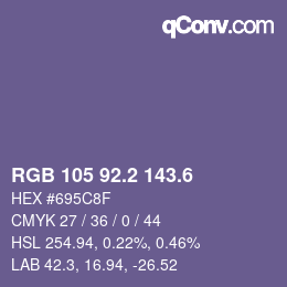 カラーコード: RGB 105 92.2 143.6 | qconv.com