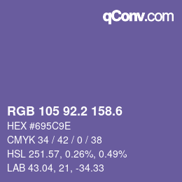 カラーコード: RGB 105 92.2 158.6 | qconv.com