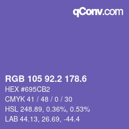 カラーコード: RGB 105 92.2 178.6 | qconv.com