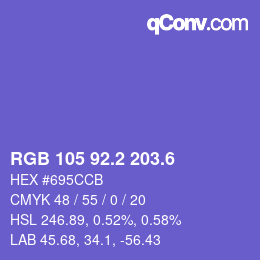 カラーコード: RGB 105 92.2 203.6 | qconv.com