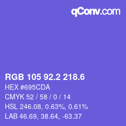 カラーコード: RGB 105 92.2 218.6 | qconv.com