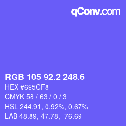 カラーコード: RGB 105 92.2 248.6 | qconv.com