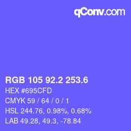 カラーコード: RGB 105 92.2 253.6 | qconv.com