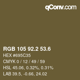 カラーコード: RGB 105 92.2 53.6 | qconv.com