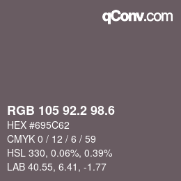 カラーコード: RGB 105 92.2 98.6 | qconv.com