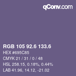 カラーコード: RGB 105 92.6 133.6 | qconv.com