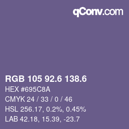 カラーコード: RGB 105 92.6 138.6 | qconv.com