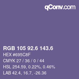 カラーコード: RGB 105 92.6 143.6 | qconv.com