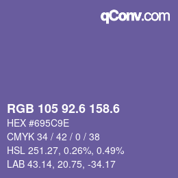 カラーコード: RGB 105 92.6 158.6 | qconv.com