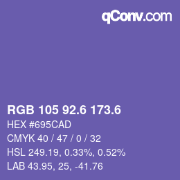 カラーコード: RGB 105 92.6 173.6 | qconv.com