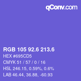 カラーコード: RGB 105 92.6 213.6 | qconv.com
