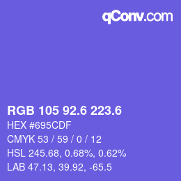 カラーコード: RGB 105 92.6 223.6 | qconv.com