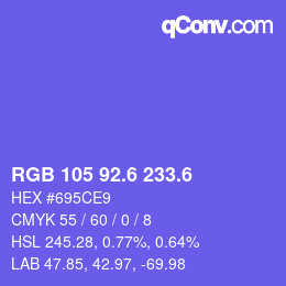 カラーコード: RGB 105 92.6 233.6 | qconv.com