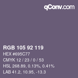 颜色代码: RGB 105 92 119 | qconv.com