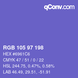 カラーコード: RGB 105 97 198 | qconv.com
