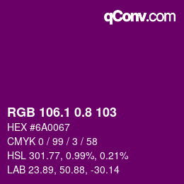 カラーコード: RGB 106.1 0.8 103 | qconv.com