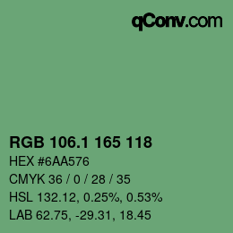 カラーコード: RGB 106.1 165 118 | qconv.com