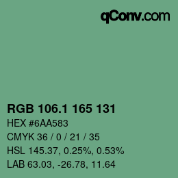 カラーコード: RGB 106.1 165 131 | qconv.com