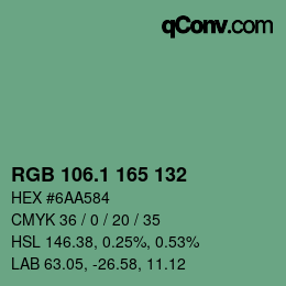カラーコード: RGB 106.1 165 132 | qconv.com