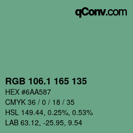 カラーコード: RGB 106.1 165 135 | qconv.com