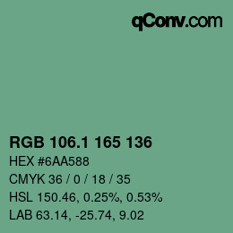 カラーコード: RGB 106.1 165 136 | qconv.com