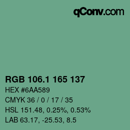 カラーコード: RGB 106.1 165 137 | qconv.com