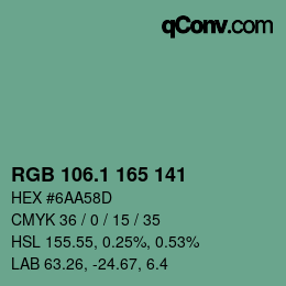 カラーコード: RGB 106.1 165 141 | qconv.com