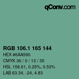 カラーコード: RGB 106.1 165 144 | qconv.com