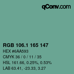 カラーコード: RGB 106.1 165 147 | qconv.com