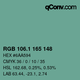 カラーコード: RGB 106.1 165 148 | qconv.com