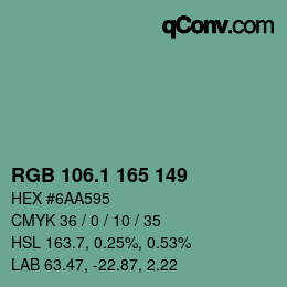 カラーコード: RGB 106.1 165 149 | qconv.com